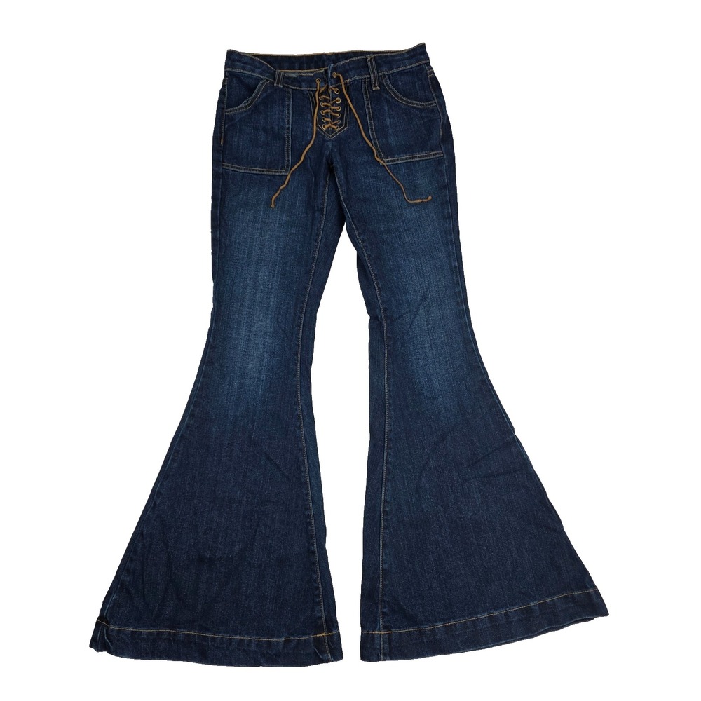 NWT Carmar Jeans Size 26 Bell Bottom Flair Style  Leather Fly Brown Stitching‎